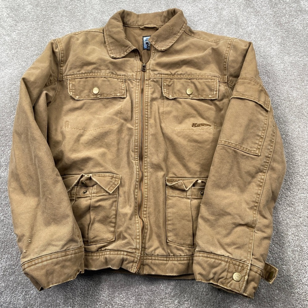 Kirra Pointbreak Canvas Work Jacket Mens Medium Tan Brown Quilted Lined Utility